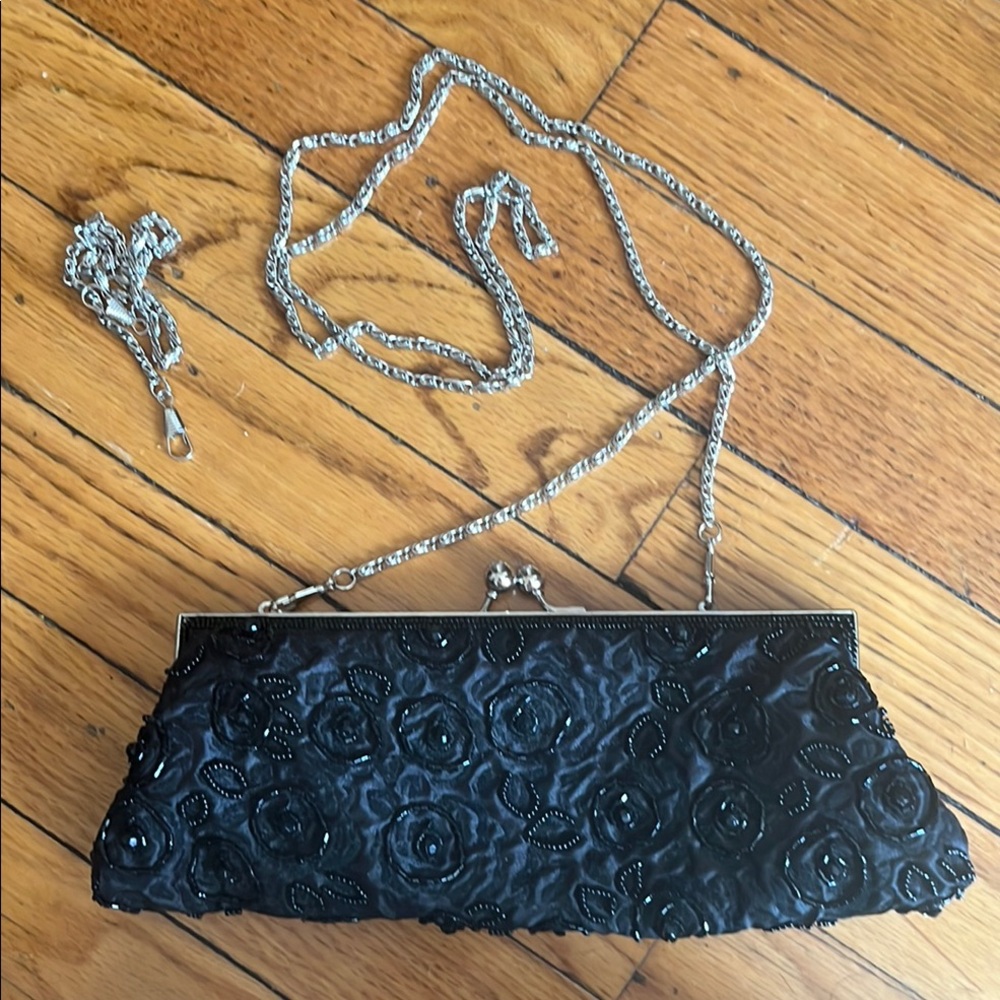 Elegant Black Floral Evening Clutch